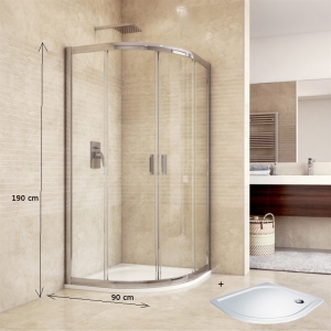 Sprchový set: sprchovací kút 90x90x190 cm, R550, chróm ALU, sklo číre, liata vanička CK608B23HM