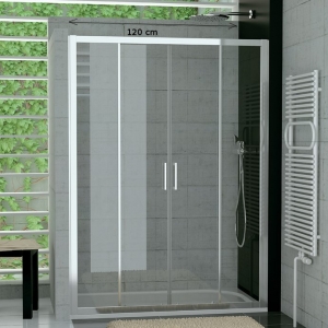 Top-Line posuvné dvojdielne sprchové dvere s dvoma pevnými stenami v rovine Tops4 SanSwiss 190x120 cm
